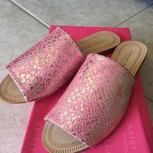 Kristin CavallariMetalic print pink slip on sandal